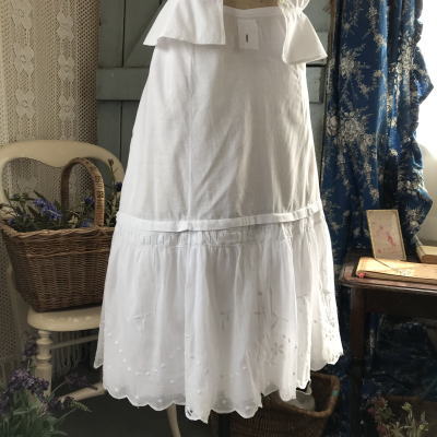 G-285 フランスアンティークスカート/ペチコート　手刺繍コットンスカート 73cm