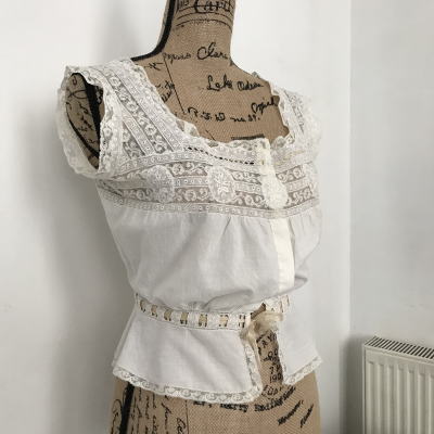 G-294 フランスアンティークキャミソール　手刺繍コットン＆ヴァランシエンヌレースキャミソール