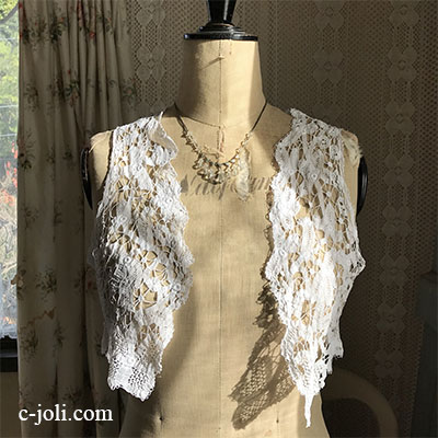 G-300 フランスアンティークレースベスト/トップス　バテンレースジレ