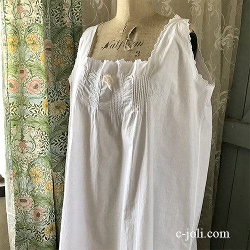 G-332 フランスアンティークコットンワンピース/ナイトドレス　手刺繍コットン 110cm