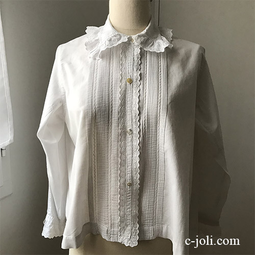 【パリ発送】G-341 フランスアンティークブラウス/トップス　ホワイトワーク手刺繍コットンブラウス