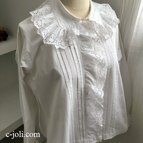 【パリ発送】G-352 フランスアンティークブラウス/トップス　ホワイトワーク手刺繍コットンブラウス