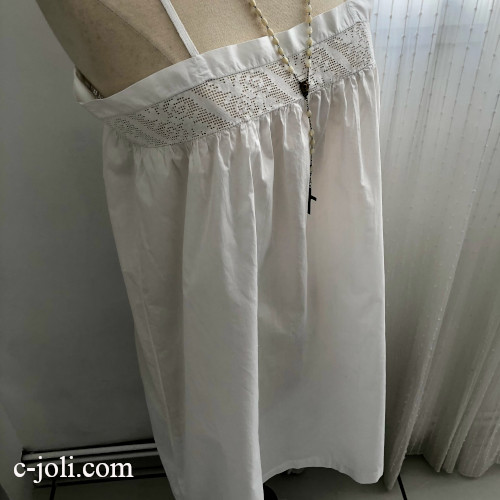 【パリ発送】G-355 フランスアンティークコットンキャミソールワンピース/キャミワンピ　ローズ柄クロシェレース 90cm