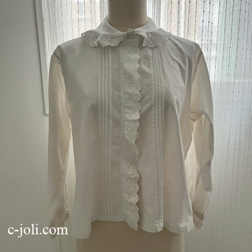 【パリ発送】G-358 フランスアンティークブラウス/トップス　ホワイトワーク手刺繍コットンブラウス
