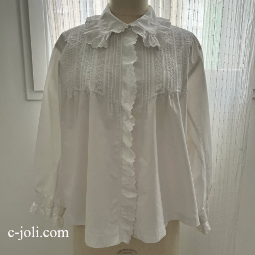 【パリ発送】G-360 フランスアンティークブラウス/トップス　ホワイトワーク手刺繍コットンブラウス