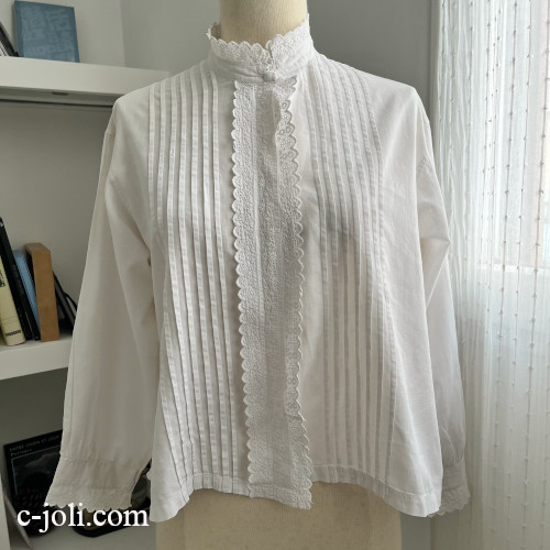 【パリ発送】G-363  フランスアンティークブラウス/トップス　ホワイトワーク手刺繍コットンブラウス