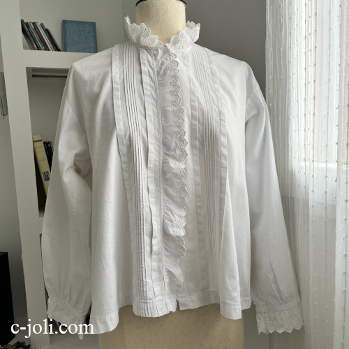 【パリ発送】G-364  フランスアンティークブラウス/トップス　ホワイトワーク手刺繍コットンブラウス
