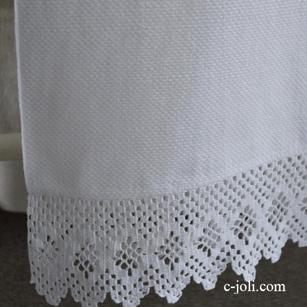 【日本発送】K-456　イギリスアンティークリネンゲストタオル　クロシェレース＆リネンクロス 1m10