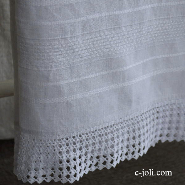 【日本発送】K-457　イギリスアンティークリネンゲストタオル　クロシェレース＆ダマスク織リネンクロス 1m08