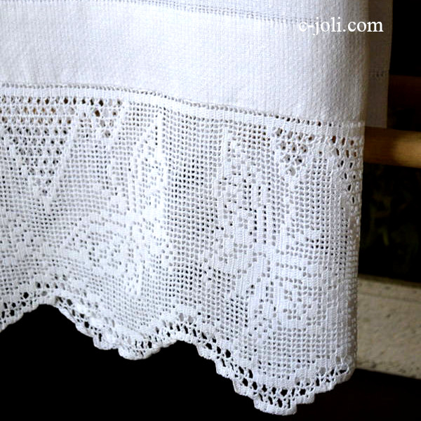 【日本発送】K-510　イギリスアンティークリネンタオル/ゲストタオル　リネン＆クロシェレース 1m11