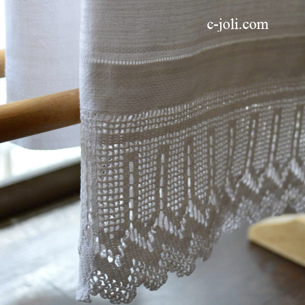 【日本発送】K-529　イギリスアンティークリネンクロス/ゲストタオル　ダマスク織リネン＆クロシェレース 1m10