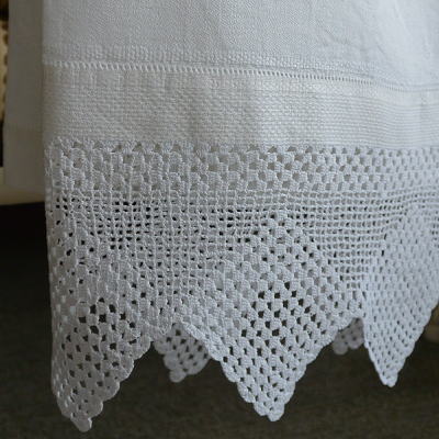 【日本発送】K-611　イギリスアンティークリネンゲストタオル　クロシェレース＆ダマスク織リネン