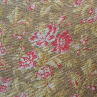 【日本発送】K-667　フランスアンティーク布/アンティークファブリック　19世紀ローズ柄コットンファブリック 55x70cm