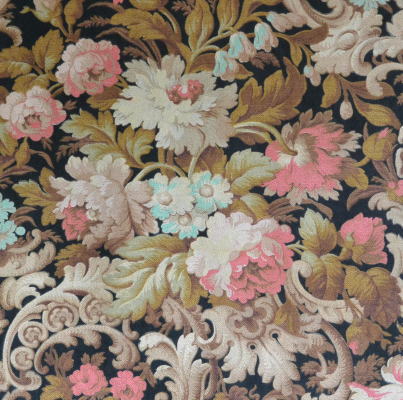 【日本発送】K-669　フランスアンティーク布/アンティークファブリック　1900年代ローズ柄リネンファブリック 1m40