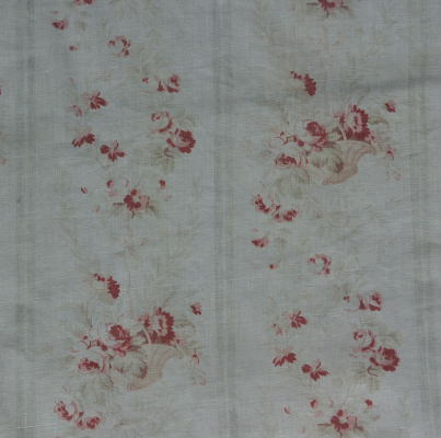K-718　フランスアンティークファブリック/カフェカーテン　ローズ柄シャビーシックコットンアンティーク布　2m49