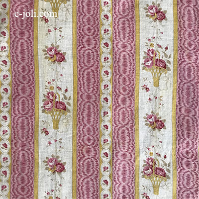 【パリ発送】K-779 フランスアンティーク生地/アンティーク布/アンティークファブリック 薔薇ストライプ柄コットンファブリック 56x78cm