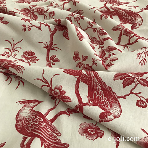 【パリ発送】K-787  フランスアンティーク布/西洋更紗　1900年頃花鳥柄コットンファブリック/綿生地 2m57