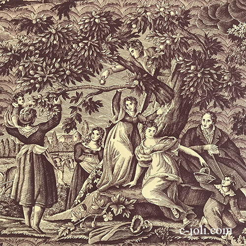 【パリ発送】K-790  フランスアンティーク布トワルドジュイ/西洋更紗　19世紀Toile de Jouyコットンファブリック/綿生地 1m40