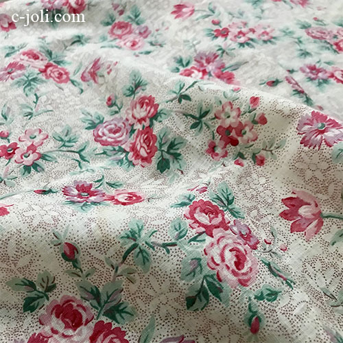 【パリ発送】K-805 フランスアンティーク布/アンティークファブリック　20世紀初頭ローズ柄コットンファブリック 35x96cm