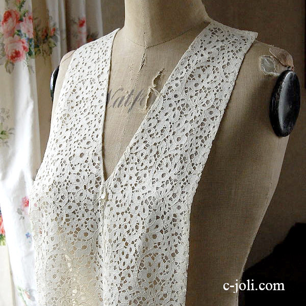 【日本発送】L-228　英国アンティーク　綿混チュールレースフロント　