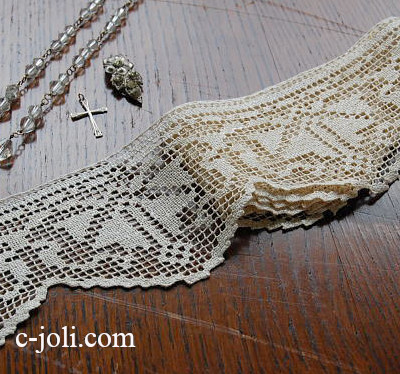 【日本発送】L-420　フレンチアンティークレース　麻フィレレース1m40