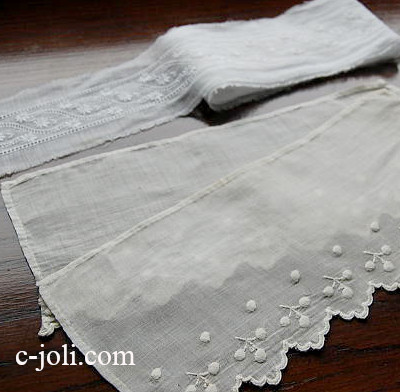 【日本発送】L-446　フランスアンティークレース　ホワイトワーク手刺繍レース＆クロスセット