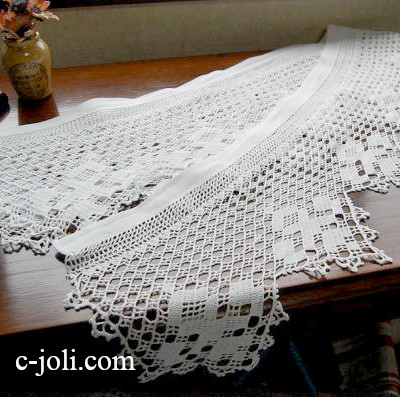 【日本発送】L-454　フレンチアンティークレース　リネンレースランナー2m44