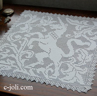 【日本発送】L-836　フランスアンティークレースクロス　コットンクロシェレース　