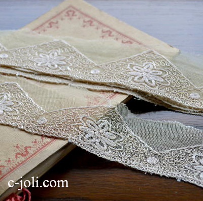 【日本発送】L1075　フランスアンティークレース/テープレース　コットンチュールレース 1m85