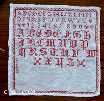 【日本発送】L1101　フランスアンティーク刺繍サンプラー　リネン手刺繍クロスステッチ