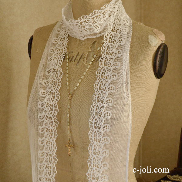 【日本発送】L1167　イギリスアンティークレース　コットンチュールレース 2m40