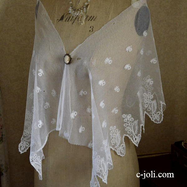 【日本発送】L1170　イギリスアンティークレース　幅広コットンチュールレース 1m28