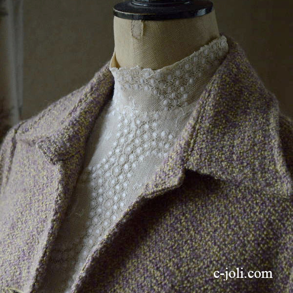 【日本発送】L1209　イギリスアンティークレースつけ襟/レース衿　コットンレースフロント　ベージュ