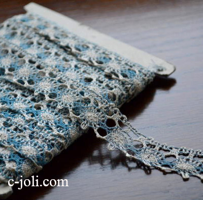 【日本発送】L1268　フランスアンティークレース2m70　コットンテープレース　ブルー