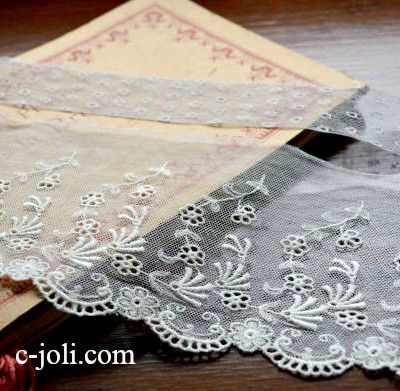 【日本発送】L1352　フランスアンティークレース/テープレース2本　リネンレース/コットンレース 80cm+85cm