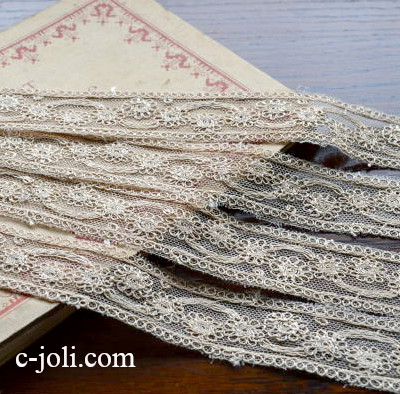 【日本発送】L1446　フランスアンティークレース/テープレース　コットンレース 1m45
