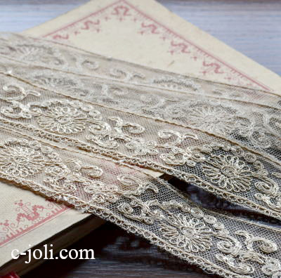 【日本発送】L1449　フランスアンティークレース/テープレース　コットンレース 1m25