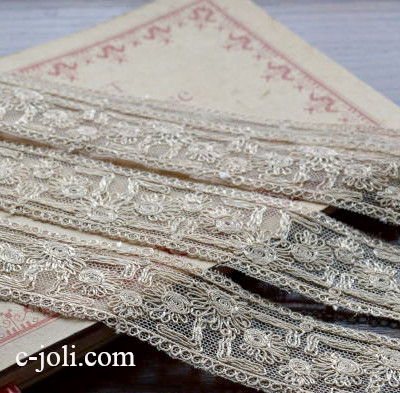 【日本発送】L1450　フランスアンティークレース/テープレース　コットンレース 1m58