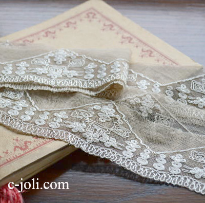【日本発送】L1453　フランスアンティークレース/テープレース　幅広コットンレース 1m
