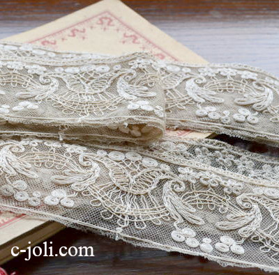 【日本発送】L1456　フランスアンティークレース/テープレース　幅広コットンレース 1m10