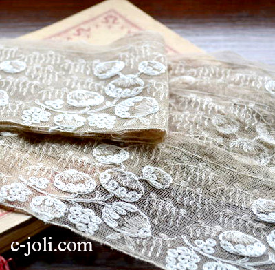 【日本発送】L1460　フランスアンティークレース/テープレース　幅広コットンレース 1m