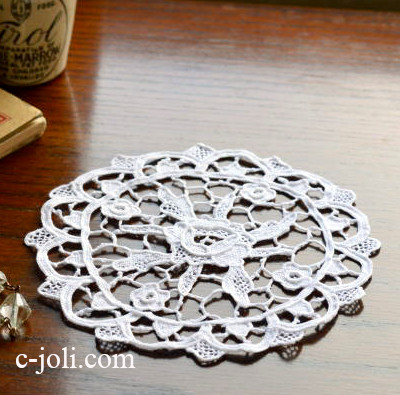 【日本発送】L1523　フランスアンティークレースドイリー　リネンニードルポイントレース