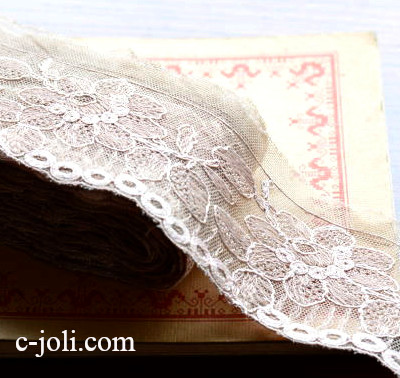 【日本発送】L1563　フランスアンティークレース/テープレース　コットンチュールレース 2m単位