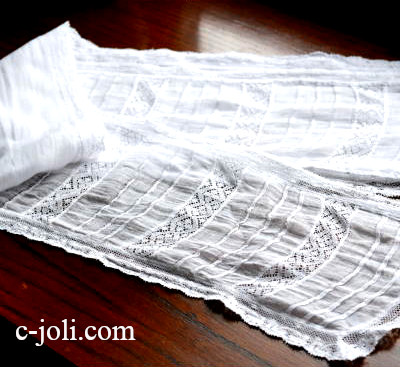 【日本発送】L1610　フランスアンティークコットンストール/リボン　コットンガーゼ＆レース 2m40