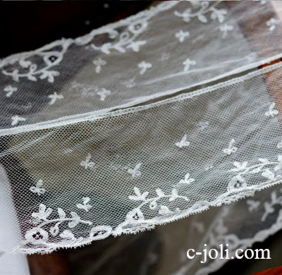 【日本発送】L1615　フランスアンティークレース/テープレース　19世紀リネンレースボーダー 1m88