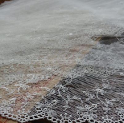 【日本発送】L1803　フランスアンティークリネンレースボーダー/テープレース/リネンチュールレース 2m20