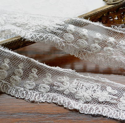 【日本発送】L1857　フランスアンティークレースボーダー/テープレース　コットンチュールレース 2m