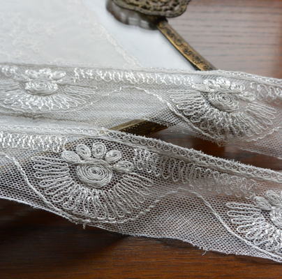 【日本発送】L1858　フランスアンティークレースボーダー/テープレース　コットンチュールレース 1m75