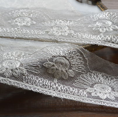 【日本発送】L1861　フランスアンティークレースボーダー/テープレース　コットンチュールレース 1m84