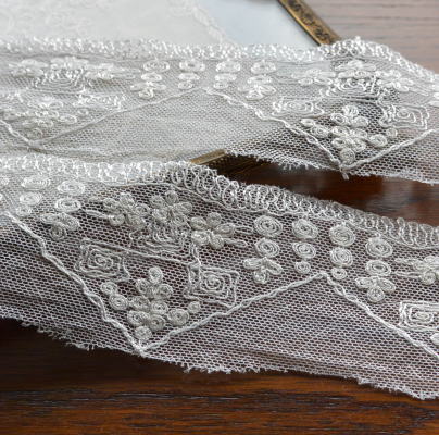 【日本発送】L1862　フランスアンティークレースボーダー/テープレース　コットンチュールレース 2m10